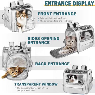 Розширюваний рюкзак для котів та маленьких собак, сірий. Рюкзак-переноска для котів та собак до 8 кг з вікном, дихаючий, складаний