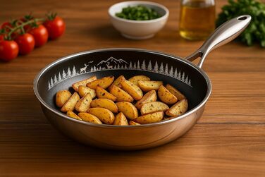 FIXLINE Black Forest Frying Pan 28cm - RED Design - Scratch-Resistant PTFE-Free Coating - Compatible with All Cooktops (including Induction) - Oven Safe up to 250°C - Easy Cleaning - Ideal Gift