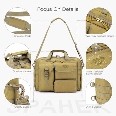 SPAHER Work Bag for Men Laptop Bag 14/15.6/17.3 Inch Messenger Bag Pilot Bag Briefcase Men Tactical Bag Military Bag Carry Bag Shoulder Bag for Men
