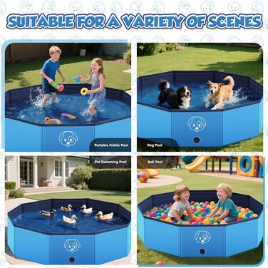 Басейн для собак великих і малих порід з антиковзкого ПВХ, складаний - легко миється. Плавальне озеро для собак на відкритий простір, у подорожі, у сад (120 * 30 см)