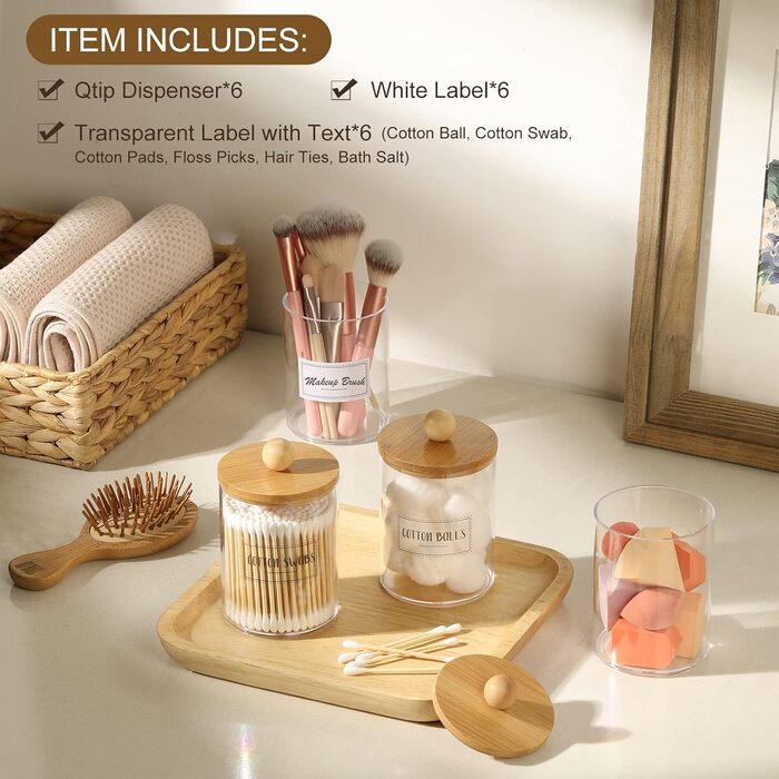 Організатор для бавовняних кульок, дисків та зубної нитки з бамбука (6 шт.)