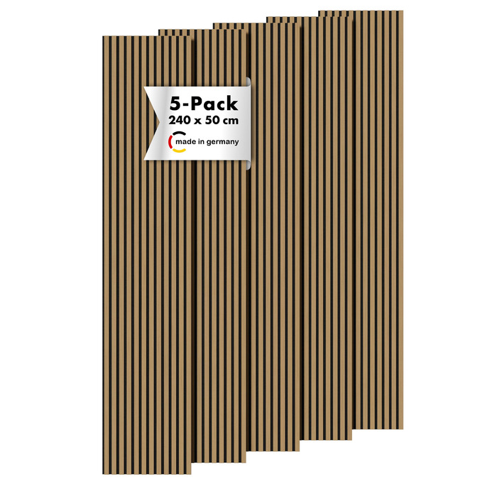 Акустичні настінні панелі Momento з натурального дуба 240x50 см (5 шт), ламелі для шумоізоляції, колір дуб натуральний, чорний фетр, Made in Germany