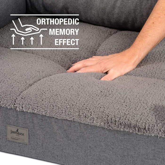 JAMAXX Преміум диван-лежанка для собак - ортопедичний, знімні подушки та чохол, м'який фліс/овчина, PDB3014 (M) 90x70 сірий