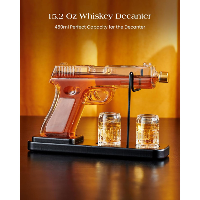 Kollea 15 Oz Gun Whiskey Decanter and 2.0 Oz Glasses Set, Whiskey Dispenser for Schnapps, Bourbon, Whiskey Gift Sets for Men, Fathers, Brothers, Unique Gifts for Father's Day, Birthday, Anniversary