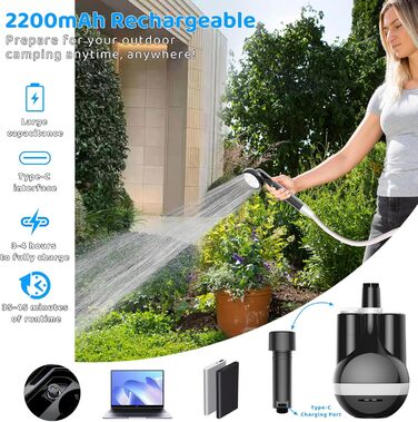 Портативна кемпінгова душ Forever Speed з акумулятором, 2м шланг для кемпінгу, саду, автомийки, пляжу, подорожей