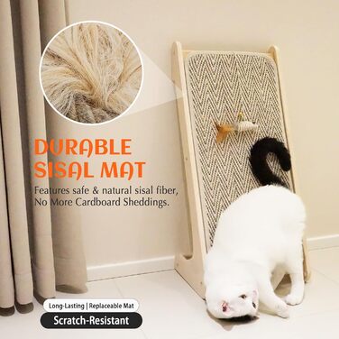 PETKARAY Дряпка для котів, L-подібна, 68 см, з сизалю, для стіни та кута, з котячою м'ятою та іграшкою мишкою