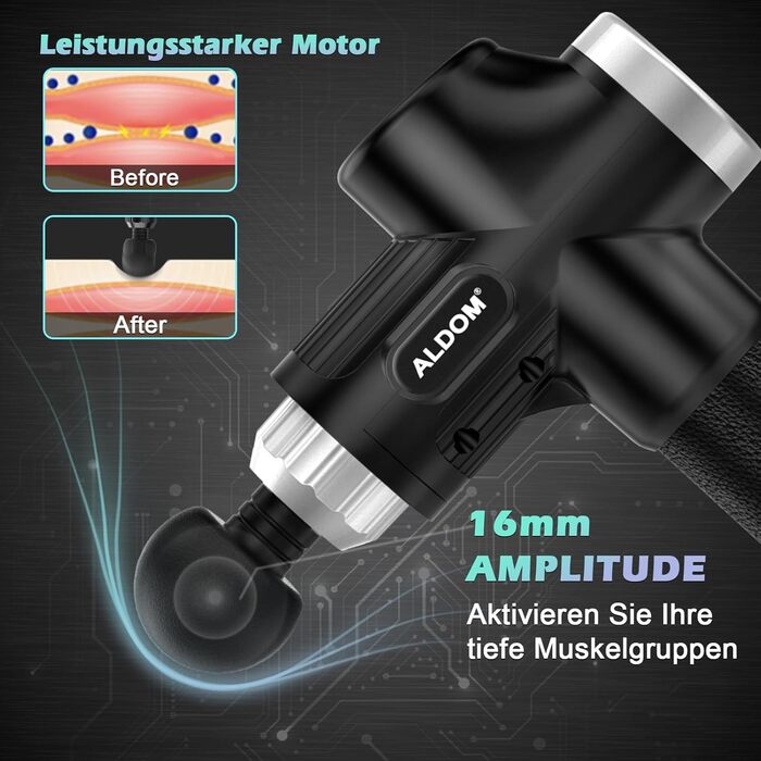 ALDOM Massage Gun - Electric Muscle Massager with 30 Speed Settings & 8 Attachments - for Men & Women