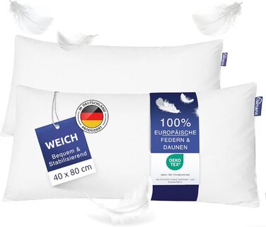 Clemens Soft 2-Piece Down Pillow Set 40x80 cm (500g) - Pillows made of European Down 30% and Feathers 70%, Feather Pillow Combination Set - Soft Down Pillow Set for Back and Stomach Sleepers Soft SET 40 x 80 cm