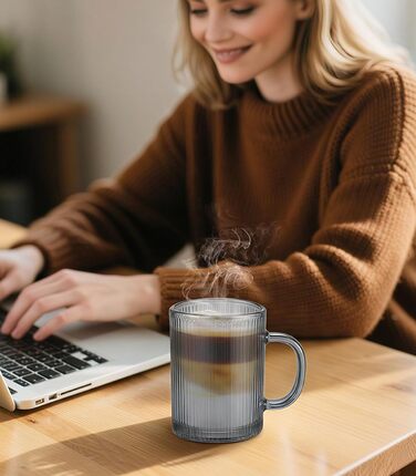 Набір кавових чашок 4 шт. 350 мл для капучино, лате макіато з ложками (сірий)