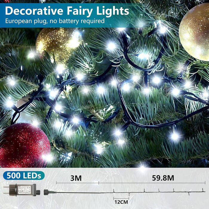 LED гірлянда 220 LED, 29.2 м, для прикраси ялинки, внутрішнього та зовнішнього використання, 8 режимів, IP44, з пультом, таймер, тепле біле світло, для Нового року, саду, вечірки, весілля