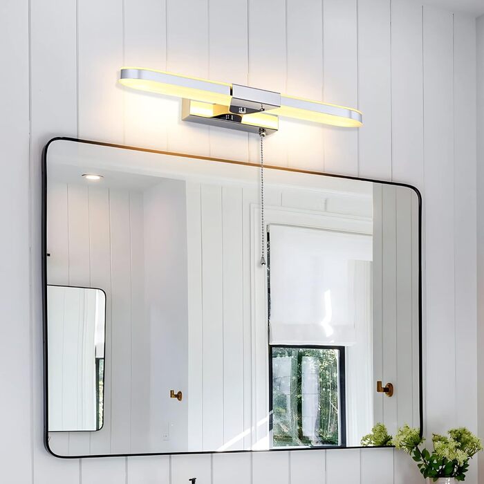 MantoLite LED Bathroom Wall Light with Pull Cord, 40CM Picture Display Lamp Mirror Lighting Wall Sconce for Hotel Restaurant Modern Reading Lamps, 8W 3000K Stainless Steel Acrylic Lighting