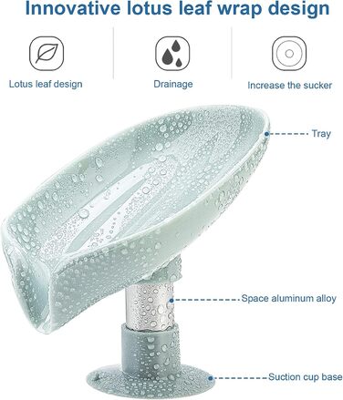 Тримач для мила з нержавіючої сталі, листяний, самостійно спорожняється, без отворів, легко чиститься, з присоскою, для душу, ванної кімнати, кухонної мийки (сірий + зелений), 2 шт.