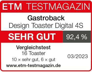 Тостер GASTROBACK 42396 Digital 4-слайсовий, 950 Вт, нерж. сталь, LCD-дисплей, 7 режимів, підставка для булочок, сріблястий