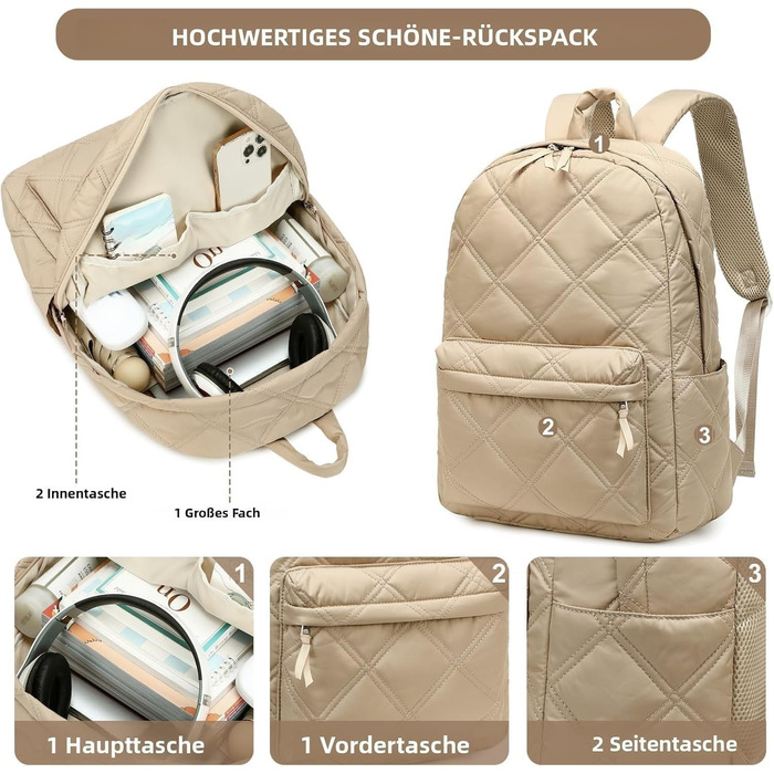 Шкільний рюкзак LOIDOU для дівчаток та хлопчиків підліткового віку. Легкий, водонепроникний, для школи, коледжу, роботи. Колір: коричнево-білий в клітинку (стьобаний хакі)