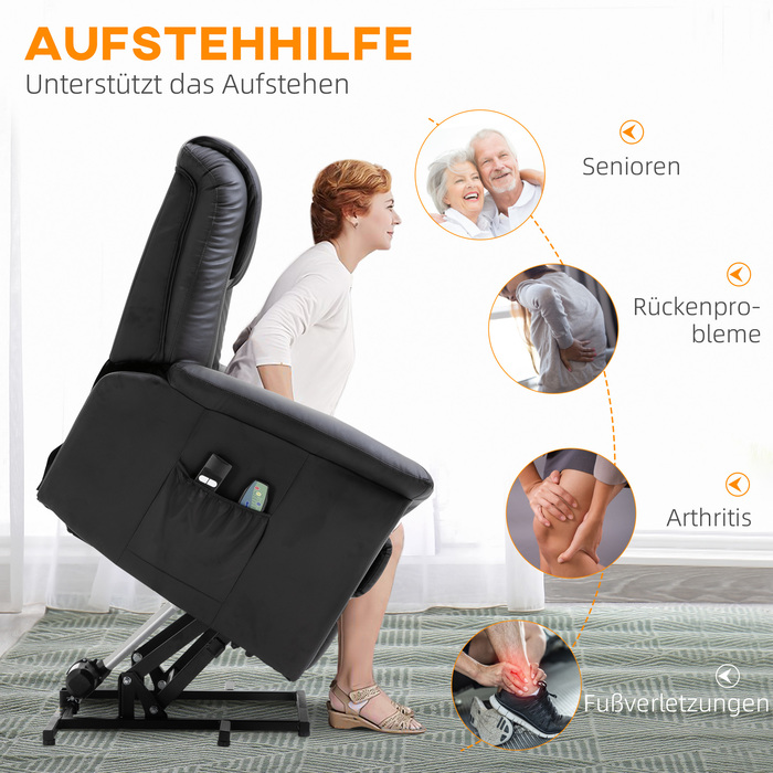 HOMCOM Recliner Chair with Rise Function, Electric Massage Chair with Heating Function, Adjustable, TV Chair with Remote Control