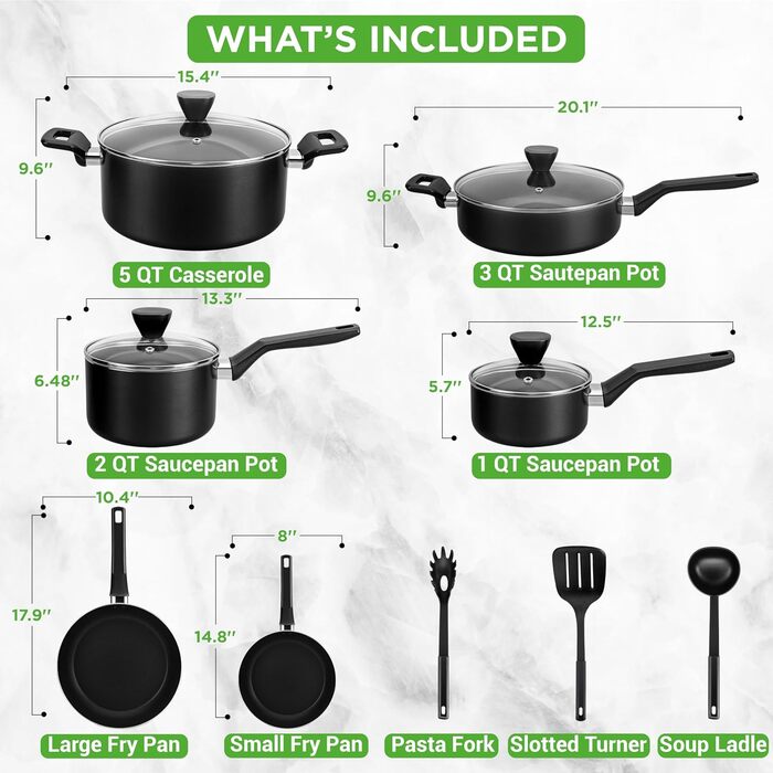 NutriChef 13-Piece Cookware Set | Non-Stick Cookware Set with Lids | Induction Pots and Pans Set for Gas, Electric & Ceramic Cooktops | PFOA-Free | Pots & Pans for Healthy Cooking Black
