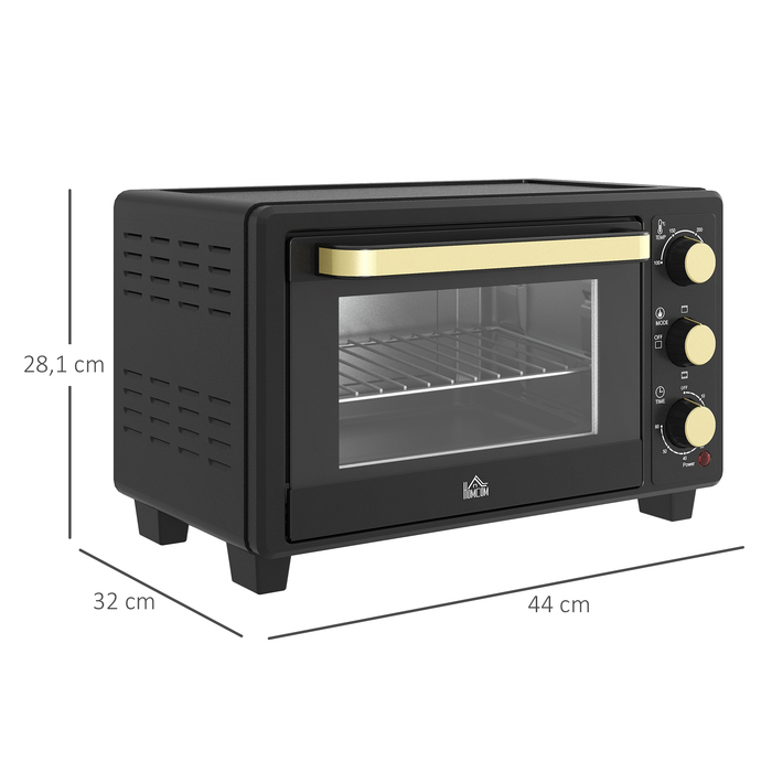 HOMCOM 16L Mini Oven 1400W Mini Oven 100-230℃ 60 Min. Timer, with Grill Rack and Baking Tray, Pizza Oven with Tray Handle, Crumb Tray Black | Aosom
