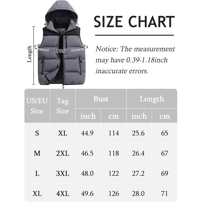 Чоловіча зимова жилетка AIEOE для активного відпочинку, тепла термо-жилетка з капюшоном, сіра, розміри EU S-XL