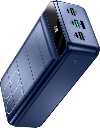 Powerbank 60000mAh з LED-дисплеєм, 22,5W PD, 4 виходи USB та 3 входи, сумісний з iPhone, Android та іншими пристроями (синій)