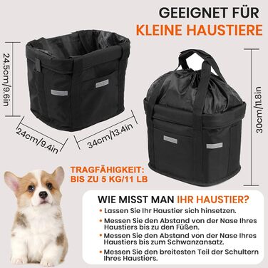 Складаний водонепроникний кошик на кермо велосипеда, знімний, з алюмінієвого сплаву, для собак, котів, невеликих тварин, для пікніка, покупок (Чорний)