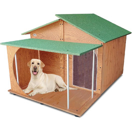 Будка для собак LEGNO з верандою, XXXL (Extra Large) - міцна дерев'яна будка з термозавісою, Made in Italy