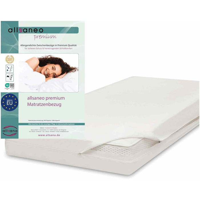 allsaneo Premium Allergy Cover 90x200x16 cm | Allergy Cover Extra Soft and Light | Anti-Mite Encasing | Dust Mite Protection | Allergen-Tight Intermediate Cover | TÜV Tested