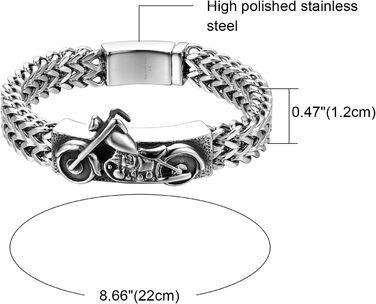 Чоловічий браслет-ланцюг JewelryWe в готичному стилі для байкерів з нержавіючої сталі, сріблястий