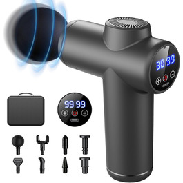 Масажний пістолет Bizcasa: 99 швидкостей, 8 насадок, LCD-дисплей, USB-C, для розслаблення м'язів (сірий)