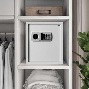 DEUBA® XXL електричний сейф 35x40x40 см, 4 мм, з подвійними сталевими болтами, внутрішнім освітленням, монтажним комплектом. Сейф для документів, меблевий сейф, срібний