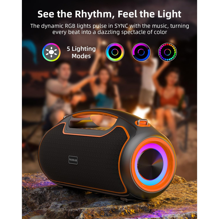 VUOPAX Портативна Bluetooth колонка з 2 сабвуферами, 200W, 24h акумулятор, IP65, DSP, TWS, TF/USB/AUX, для дому та вечірок