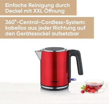 Електричний чайник Severin WK 3427, 1 л, червоний, з фільтром від накипу, нержавіюча сталь