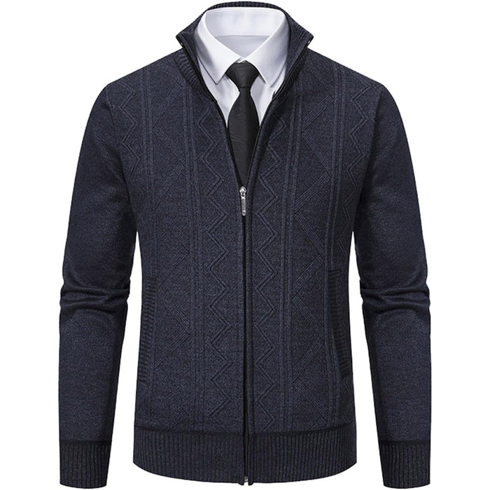 Кардиган чоловічий на блискавці з кишенями, трикотажна куртка, з довгим рукавом, світшот, Regular Fit, теплий кардиган, класичний пуловер для холодної осені та зими (Сірий, M)