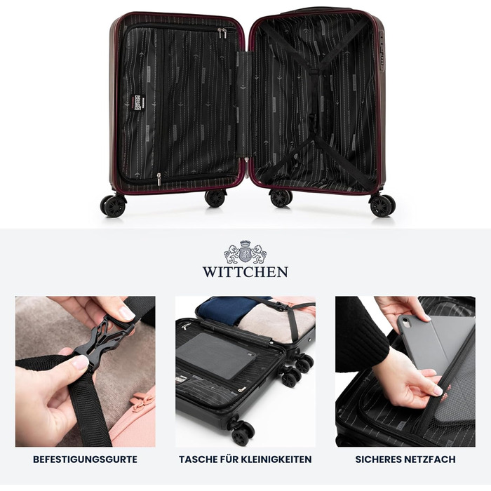 WITTCHEN Skyspeed Line - Великий валіза на колесах, жорсткий корпус ABS, телескопічна ручка, комбінаційний замок, 4 колеса, каштанового кольору. Підходить для авіакомпаній Lufthansa, Eurowings, Ryanair, Condor.