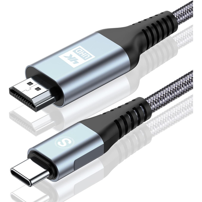 Кабель USB-C на HDMI 4K 2м, USB Type-C - HDMI, плетені, Thunderbolt, сумісний з iPhone, MacBook, iMac, iPad, Samsung, Dell