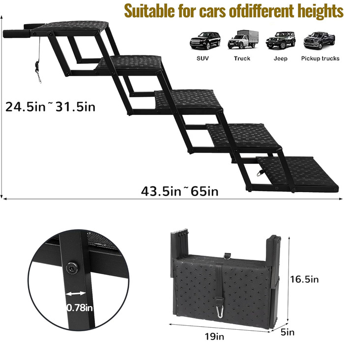 Сходинка для собак у машину – складана пандус для великих собак з антиковзким покриттям, переносна сходинка для авто, SUV, вантажівок, витримує до 90 кг, (ширина 5 сходинок)