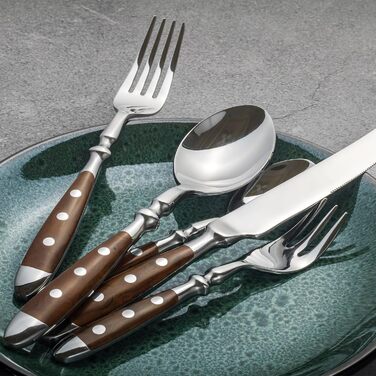 Alata 6-Piece Cutlery Set - Rustic Tableware Set Made of Stainless Steel with Brown Handles - Forged and Heavy - 30-Piece - Berlin Brown Series 30-Piece