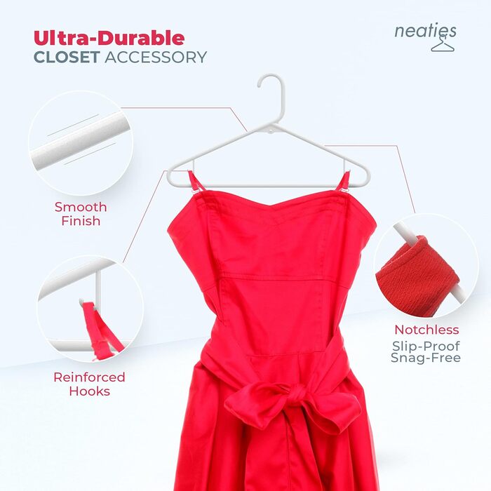 Плечики для одягу Neaties з пластику з гачком, міцні, стандартні, 30 шт, білі