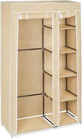 Relaxdays Fabric Wardrobe with Clothes Rail & 5 Compartments, HBT: 174 x 107 x 42.5 cm, Sturdy Folding Wardrobe with Cover, Beige