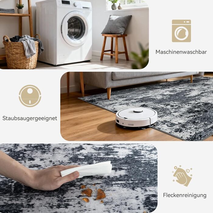 Килимок-довгий бігун з неслизьким покриттям, короткий ворс, для кухні, миється, складається, абстрактний дизайн, для входу, кухні, вітальні та офісу, блакитно-чорний (180 x 270 см, чорний)