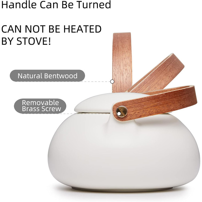 ZENS Modern Japanese Teapot, 800ml Matte White Ceramic Teapot with Infuser, Wooden Handle Small Japanese Teapot for Loose Leaf Tea, White Tea, Green Tea Steeper, Gift for Tea Lovers