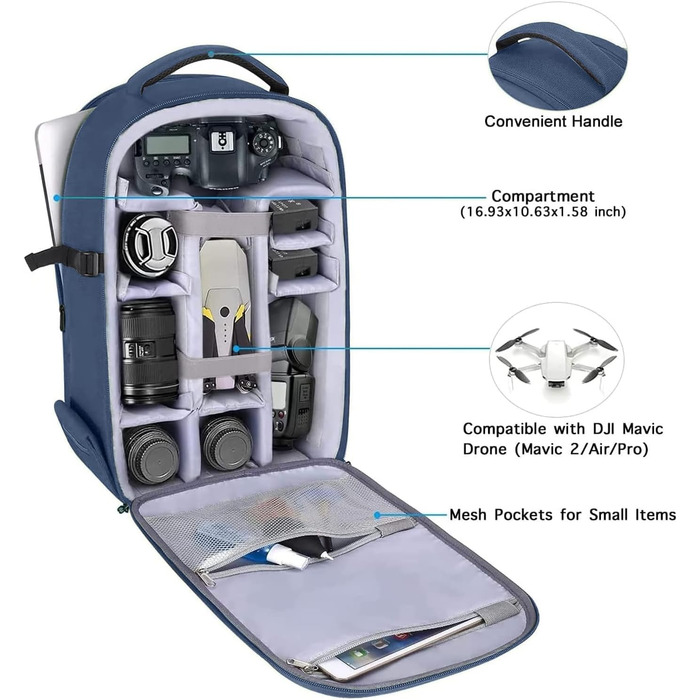 MOSISO Рюкзак для камери: DSLR, SLR, беззеркальні фотокамери, 15-16 дюймів, водонепроникний, з відділенням для штатива та ноутбука (Сталево-синій)