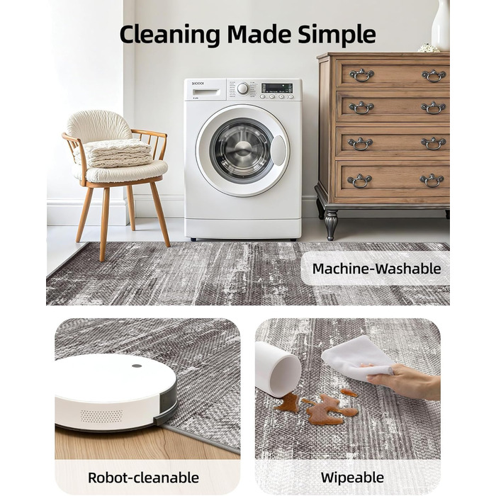 Килимок для дому COLOR&GEOMETRY 60x90 см з TPE-покриттям, сірий (чорно-білий), низький профіль, миється