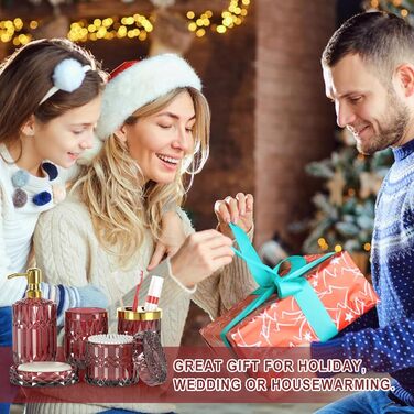 Набір аксесуарів для ванної кімнати зі скла (5 предметів), набір дозаторів для мила зі скла з нержавіючою сталею, елегантний сучасний декор для ванної кімнати, подарунок на День святого Валентина, день народження або новосілля, червоний