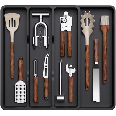 Органайзер для столових приборів Lifewit в шухляду, розширюваний 43.9 см, чорний, 30-44x40x4.6 см