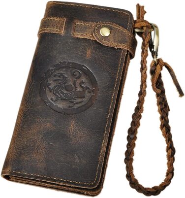 Le'aokuu Men's Genuine Leather Wallet Organizer Double Checkbook Bifold Wallet Pattern Commercial Wallet 3377