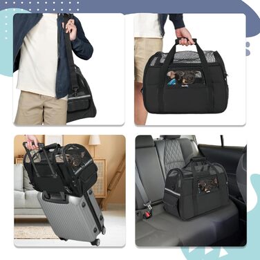 Транспортна сумка для котів та собак, дихаюча та легка, переноска для котів з регульованим плечовим ременем, знімний м'який матрац (Чорний, M)