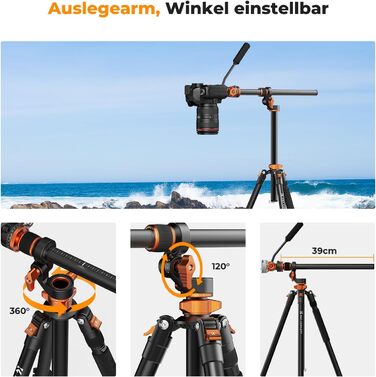 Штатив для камери K&F Concept T254A7+BH-28L, 231 см, професійний, з рідинною головкою