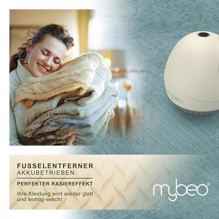 MyBeo - Електричний видалення ворсу з одягу - бездротовий прилад для видалення ворсу з тканини з USB-кабелем для зарядки - для всіх видів одягу - видаляє ковтунці - 2 змінні леза - акумуляторний (Колір: Бежевий)