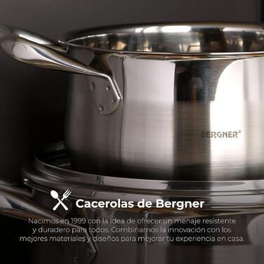 Каструля BERGNER Gourmet 8 л з кришкою, нержавіюча сталь, для всіх типів плит, ергономічні ручки