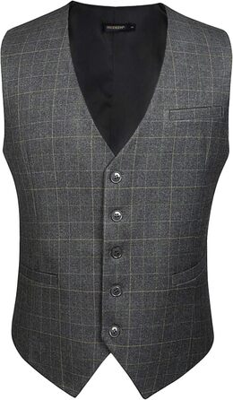Жилет для чоловіків HISDERN з візерунком у клітинку, для весілля та офіційних заходів, бавовна, світло-сірий, 3XL